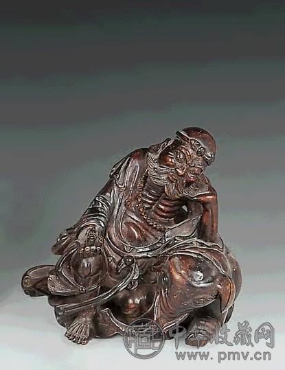 清 木雕骑象道人像