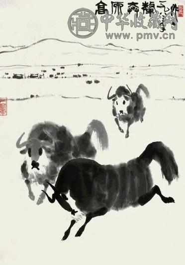 吴作人 1983年作 高原奔牦图 镜心 纸本水墨