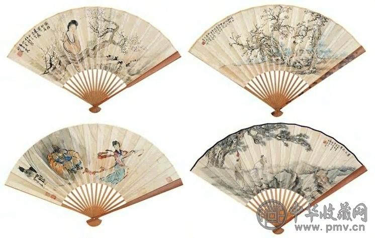 沙佐 人物 四件 扇面 设色纸本