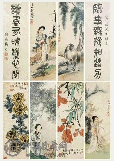 王雪涛 书画合璧 屏