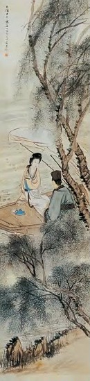 倪田 吹箫图 轴 绢本设色