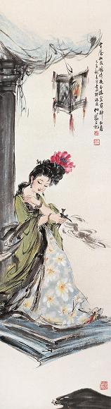 白伯骅 贵妃醉酒图 立轴 设色纸本