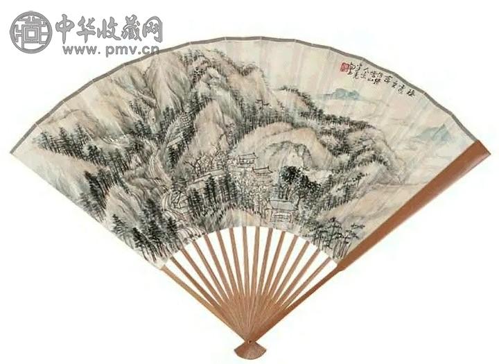 赵云壑 1933年作 书画合璧扇 扇面 设色纸本