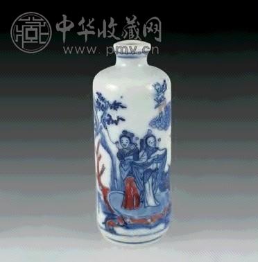 清 青花釉里红人物纹鼻烟壶