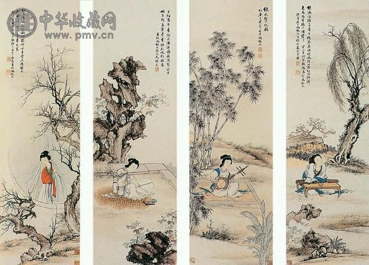 冯超然 四时仕女 镜片 纸本设色