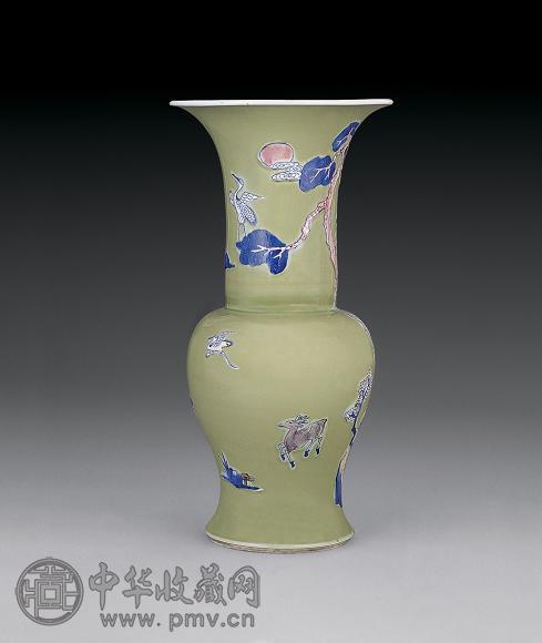 清康熙豆青釉地青花鹤鹿同春花觚收藏资讯|艺术家|书画家|书画名人|书法