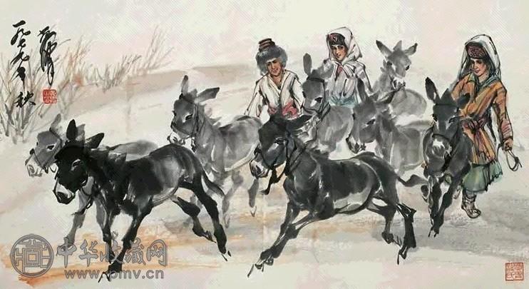 黄冑 己未(1979年作) 牧驴图 镜心 设色纸本