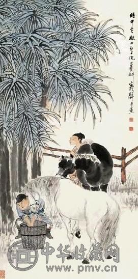 倪田 喂马图 轴