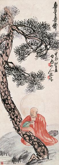 王震 1934年作 无量寿佛图 立轴 设色纸本