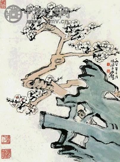 陆俨少 1980年作 梅花 轴 设色纸本
