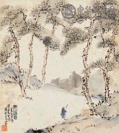 傅抱石 一九三五年作 寒山诗意 镜心 设色纸本