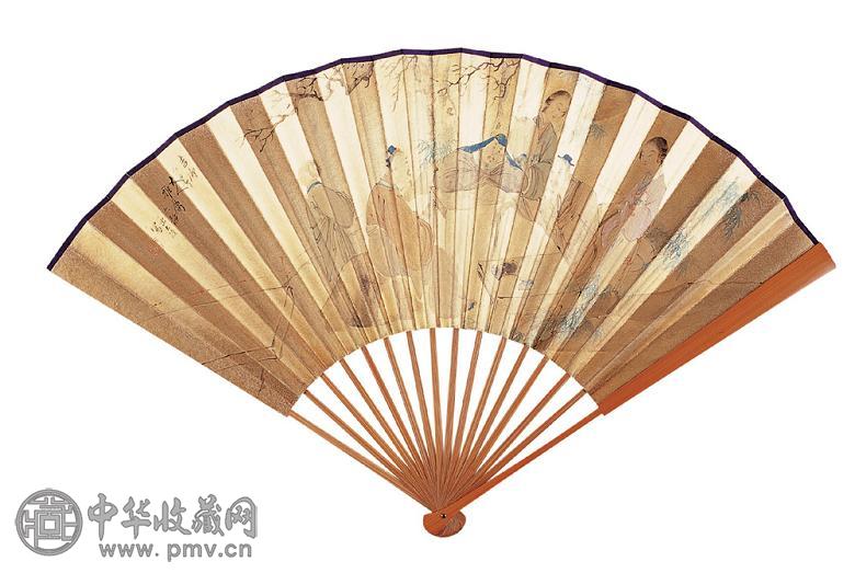 屈大沪 姚叔平 人物 成扇 设色纸本
