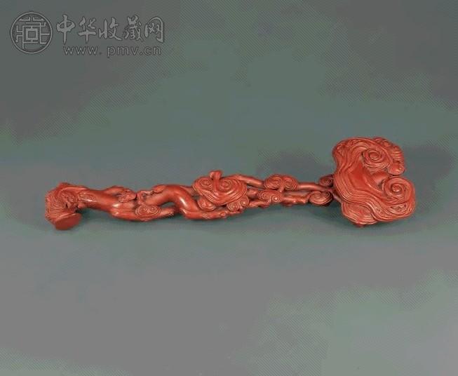 清晚期 木胎红漆九如如意