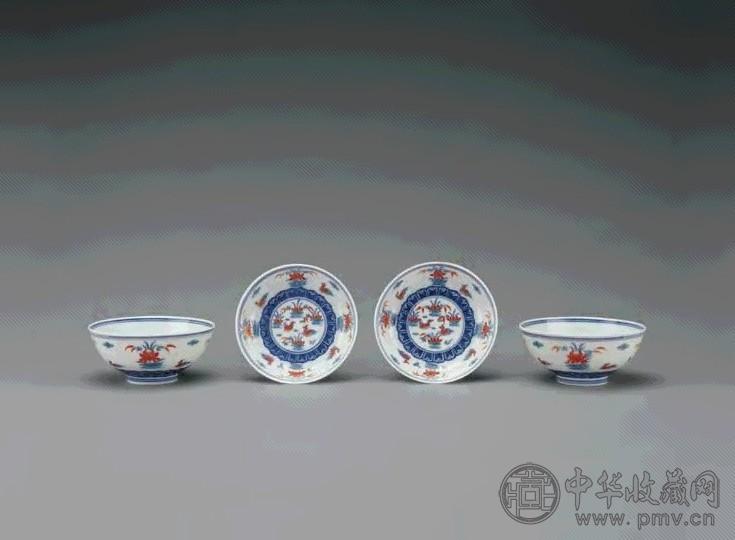 清光绪 斗彩莲池鸳鸯纹碗盘(各1对)
