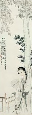 俞明 梧桐仕女 轴
