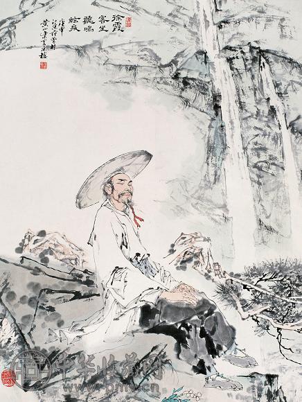 范曾 1980年作 坐听鸣弦泉 立轴 设色纸本