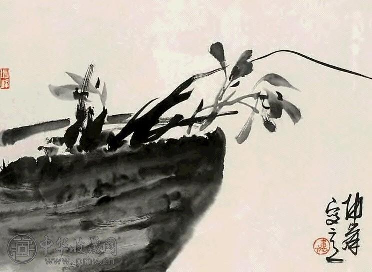 卢坤峰 兰花 镜心 墨色纸本