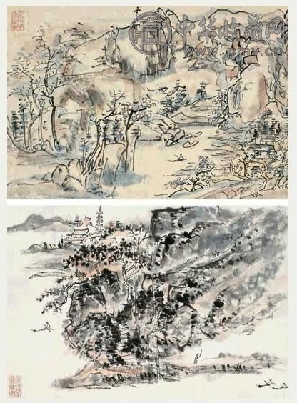黄宾虹 山水画稿 册页 十六开 设色纸本