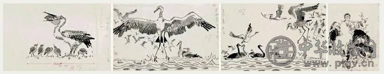 古干 《鸟岛历险记》插图 四幅 纸上线描、墨
