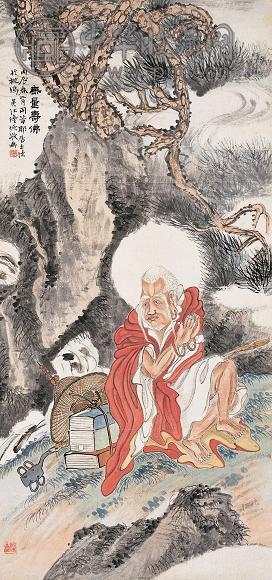 陆恢 丙辰(1916年)作 无量寿佛 立轴 设色纸本