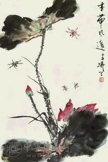 王雪涛 荷花蜻蜓 立轴 设色纸本