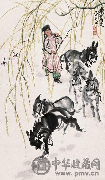 黄胄 癸丑(1973年)作 牧驴图 立轴 设色纸本