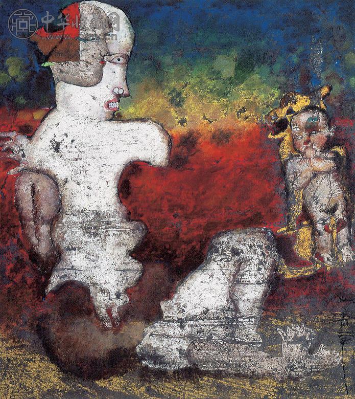 石虎 1998年作 恋子 重彩 重彩