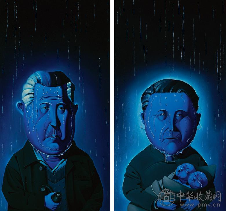 孔巍蒙 2003年作 爷爷奶奶 布面油画