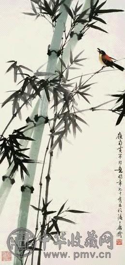 黄幻吾 1980年作 翠竹鸣禽图 立轴 设色纸本