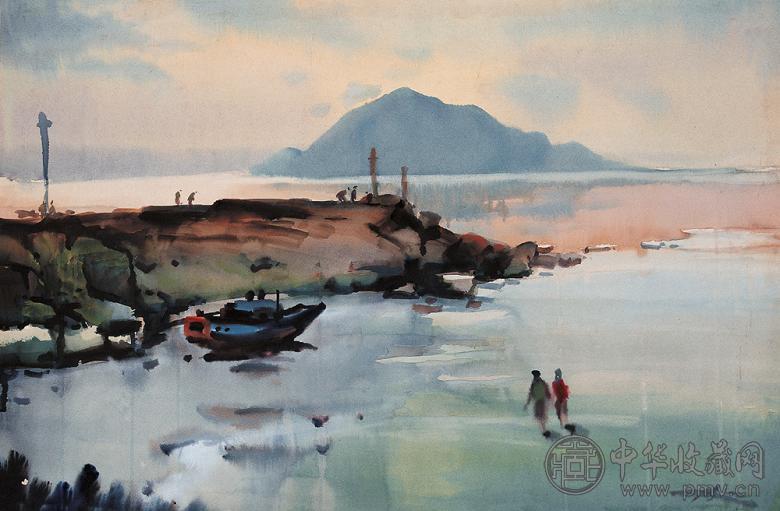 冉熙1979年作 金山卫海滩 纸本水彩