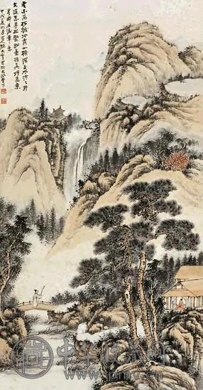 近现代 张大千 策杖访友图 轴