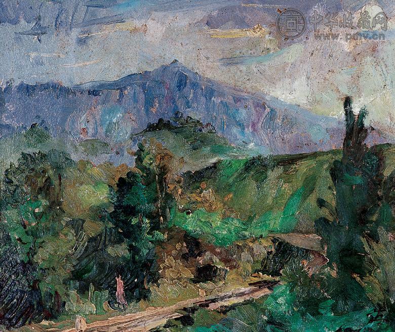 苏天赐 1979年作 风景 油彩 纸板