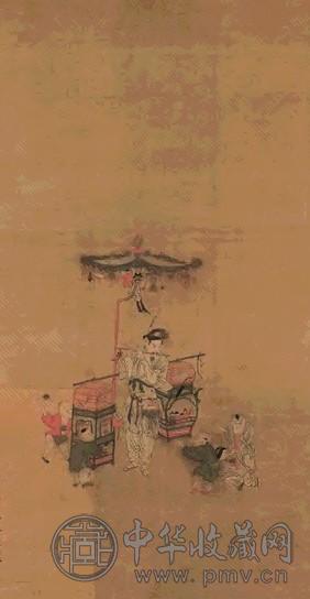 明 仇英 戏婴图 镜心(连框)