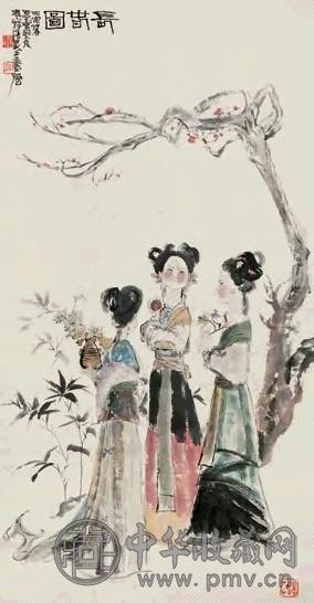 程十发 1986年作 长春图 立轴 设色纸本