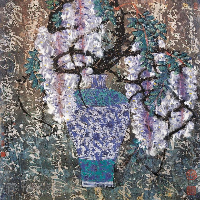 郑力 瓶花 镜心 设色纸本