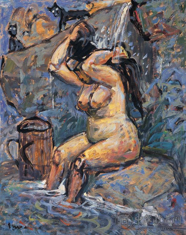 罗中立 1994年作 浴女 油彩 纸板