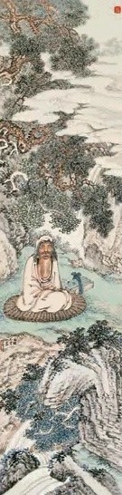 陈摩 达摩参禅图 立轴 设色纸本