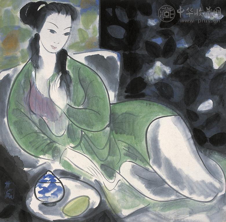 林风眠 绿衣仕女 镜心 设色纸本