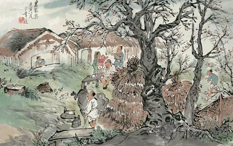 汪声远 1950年作 农家乐 立轴 设色纸本