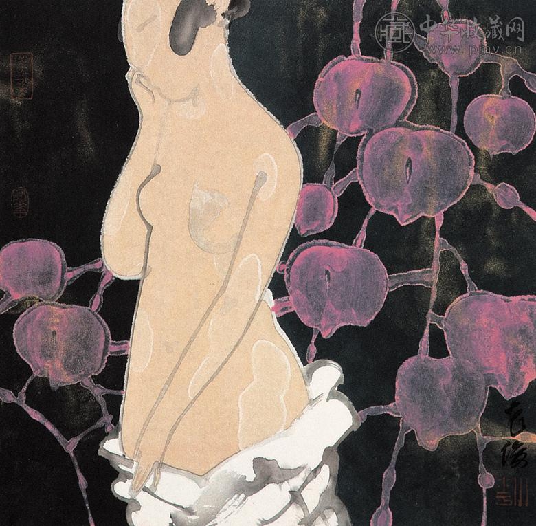 花俊 秋夜香闺思寂寥 镜心 设色纸本