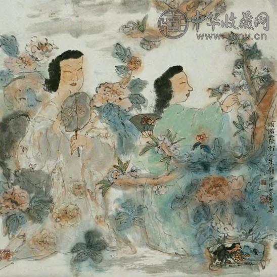 杨春华 当代 雨滋霞衬入朱颜 镜心