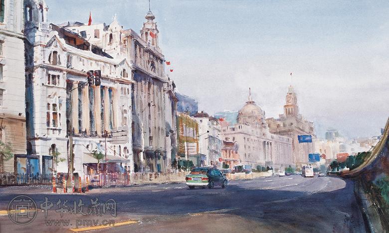 陈希旦2005年作 上海外滩 纸本水彩