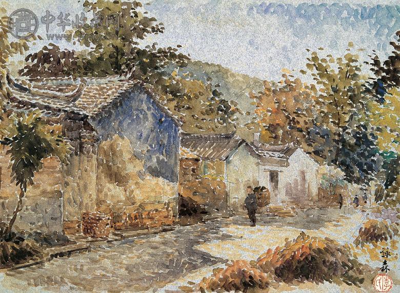 李咏森 常熟兴福寺前街 纸上 水彩