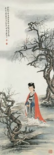 郑慕康 1940年作 花卉仕女 立轴 设色纸本