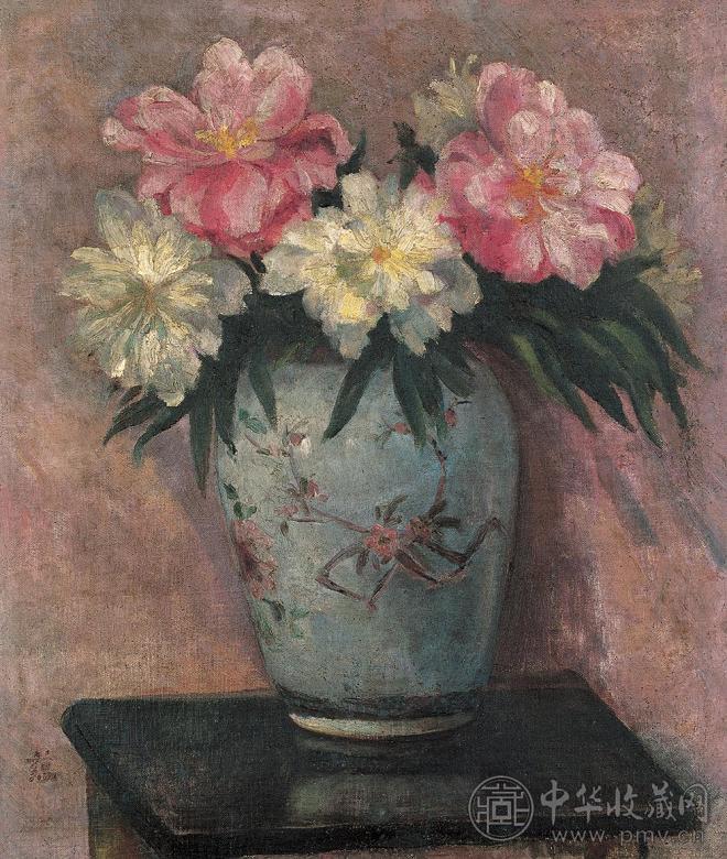 唐蕴玉 瓶花 布上 油彩
