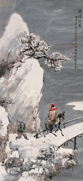 鲁少坡 甲戌(1934年)作 霸桥诗思 立轴 设色纸本