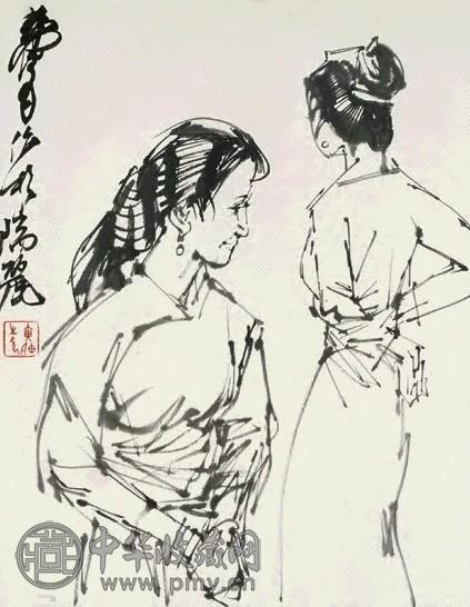 黄胄 人物 镜心 墨色纸本