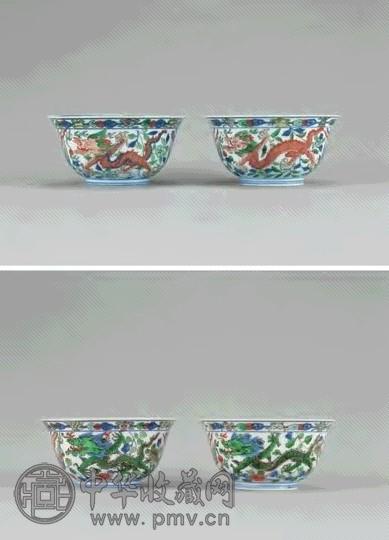 清康熙 五彩龙凤纹碗(1对)