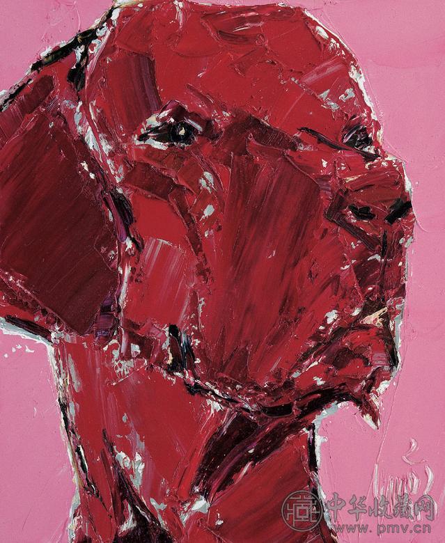 阎博 花狗狗 木板 油画