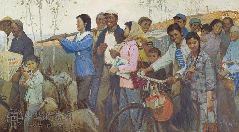 玉锡珏 1981年作 集市归来 布面油画